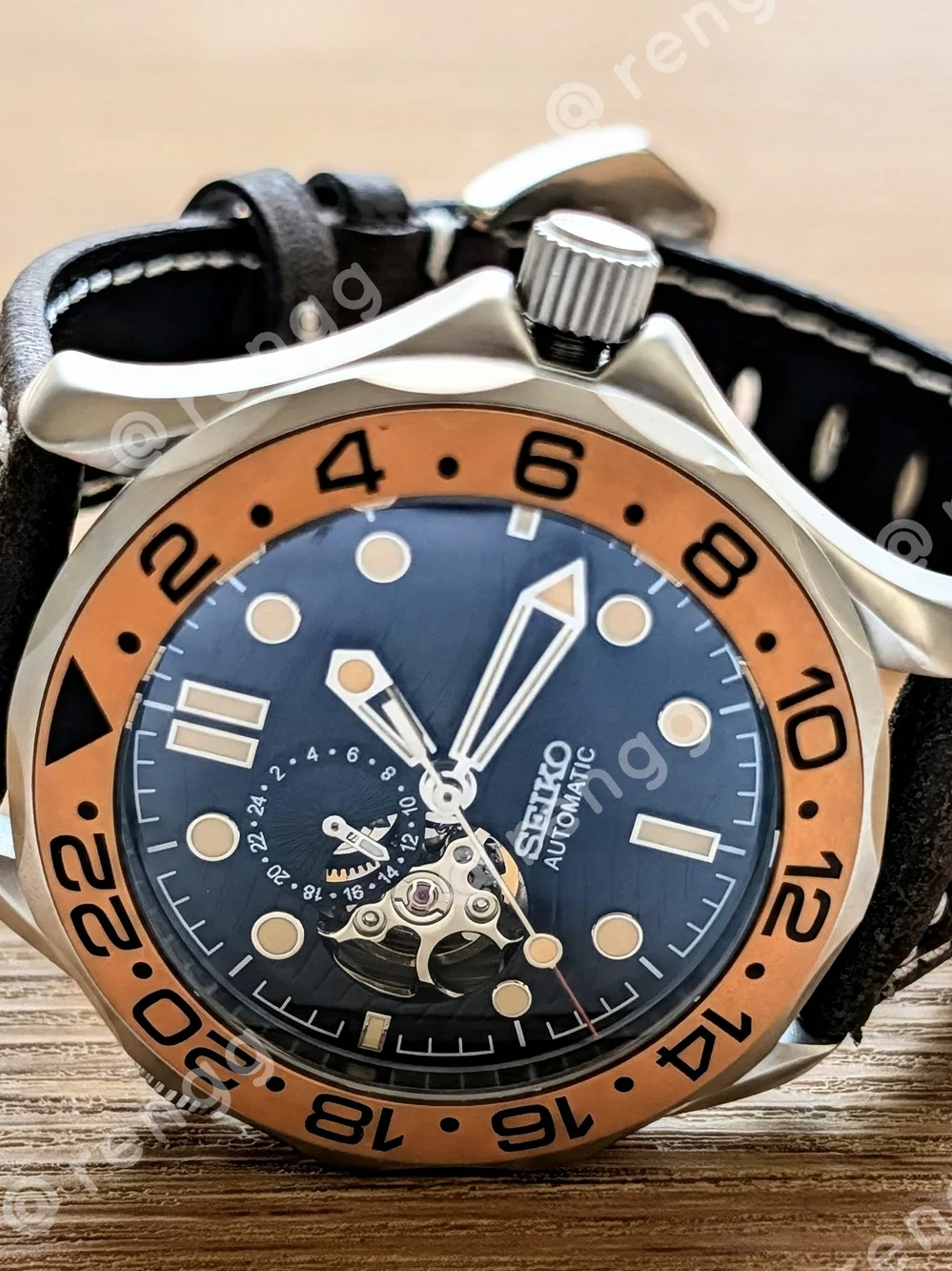 41mm Titanium Seiko Master Men's Automatic Diver Mod Watch Open Heart Sapphire